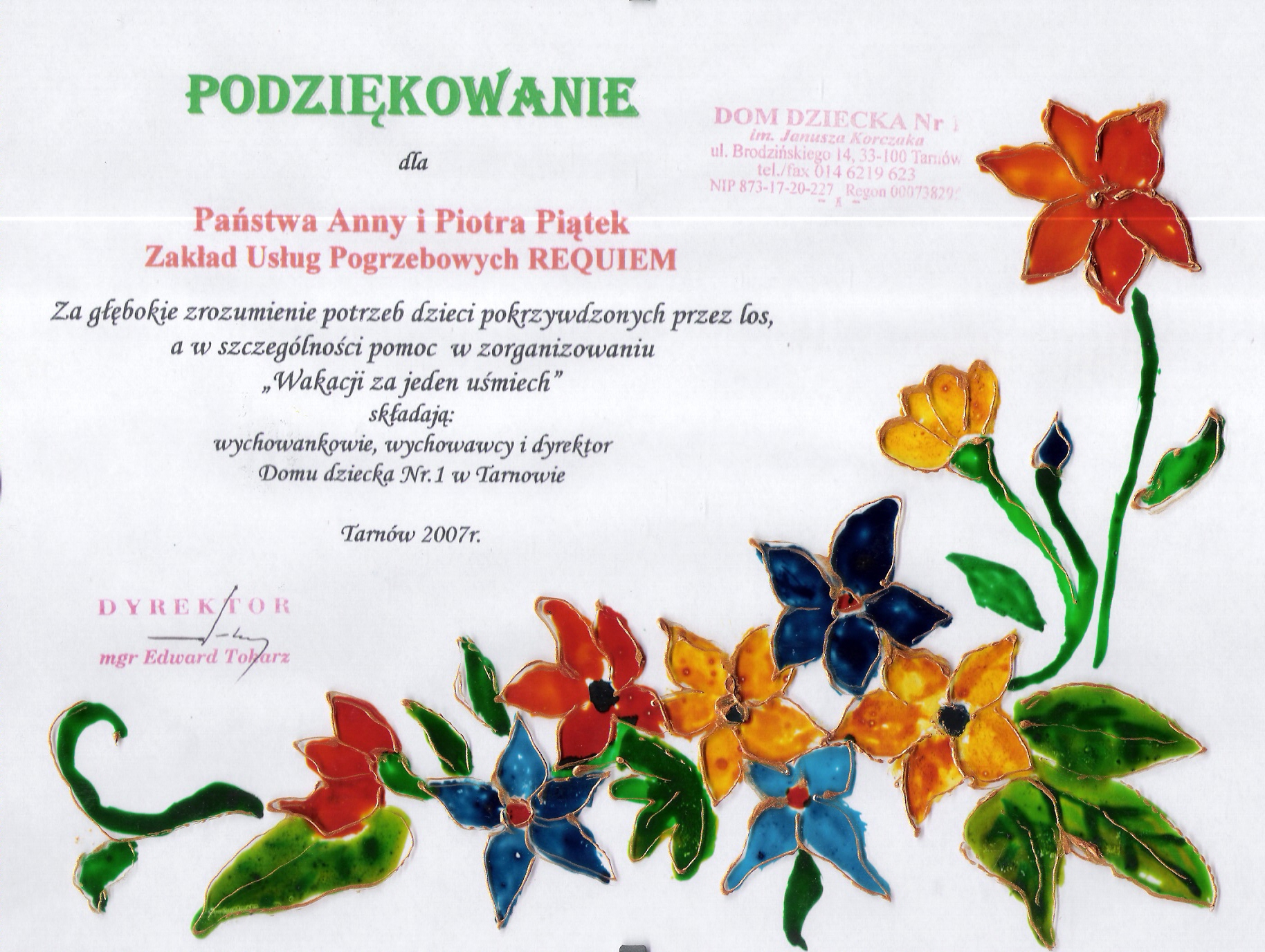 Podziekowanie-od-Domu-Dziecka-nr-1-w-Tarnowie-2007-r